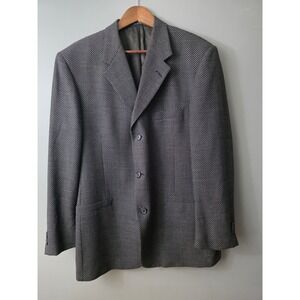 Daniel Hechter Mens 42R Wool Blend 3-Button Blazer Jacket Micro Pattern Brown